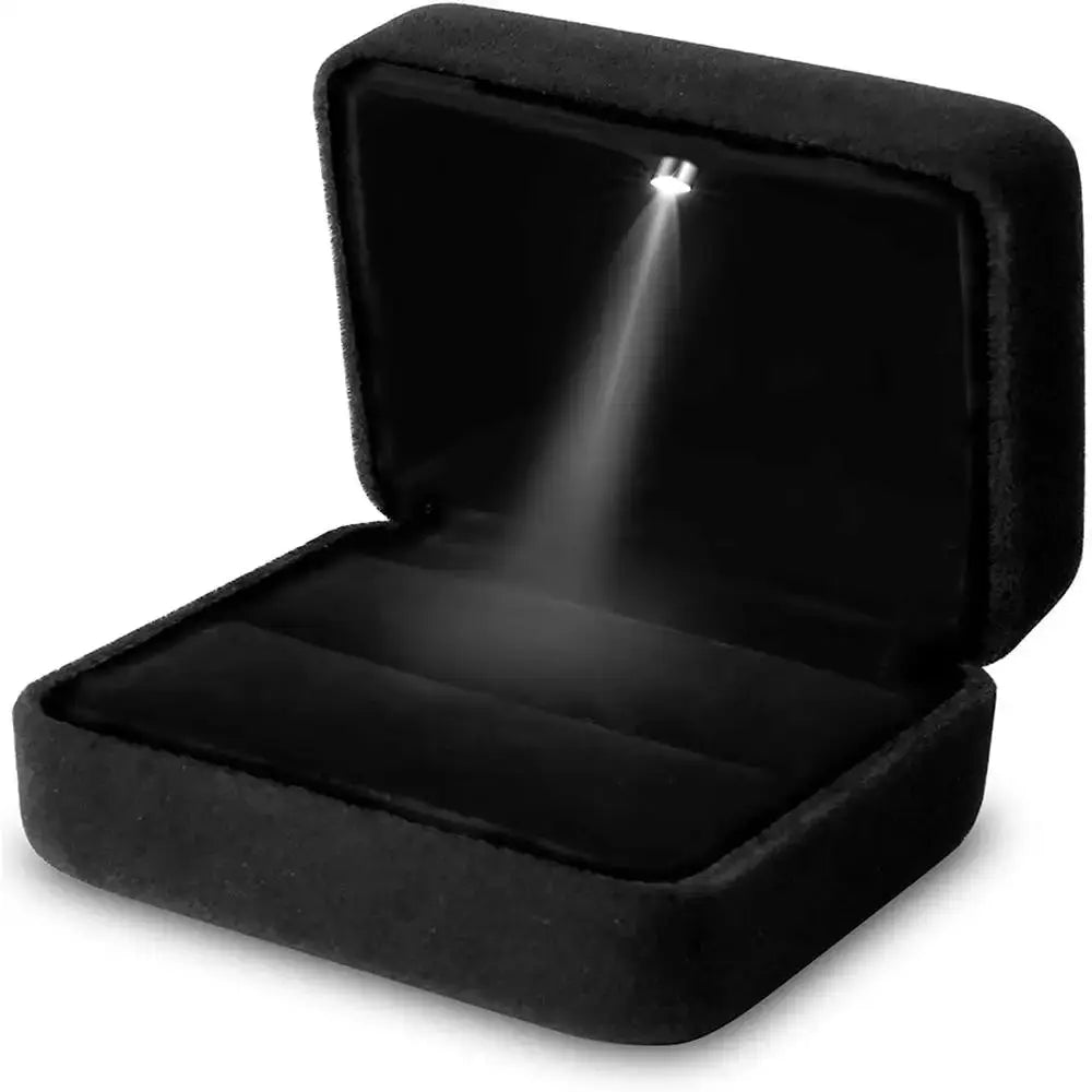 LED Jewelry Ring Box With Light Leather Exterior And Velvet Interior For Proposal Engagement Wedding Gift