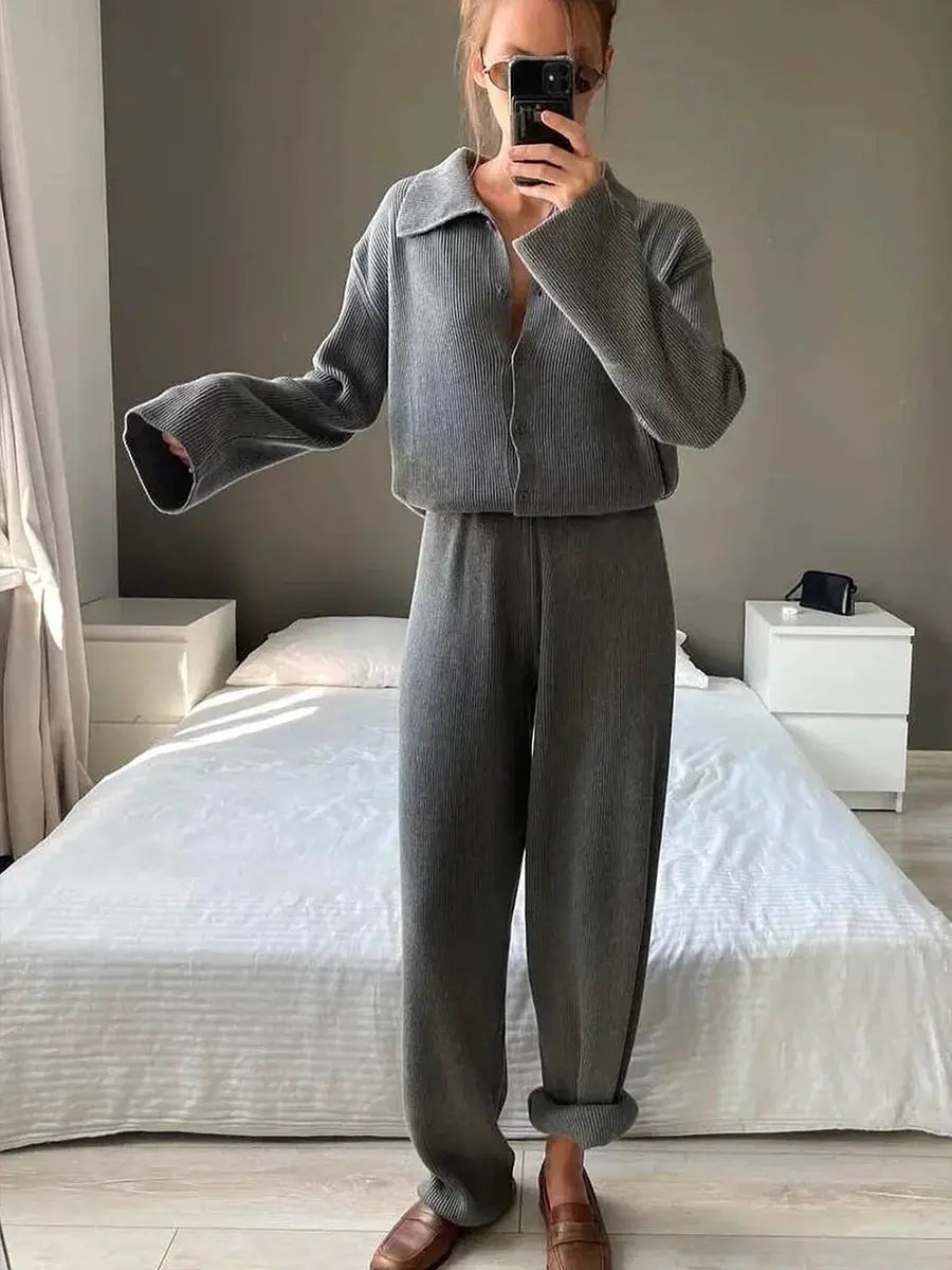 Bornladies Autumn Winter Knit Cardigan Pants Set Two Piece Outfit