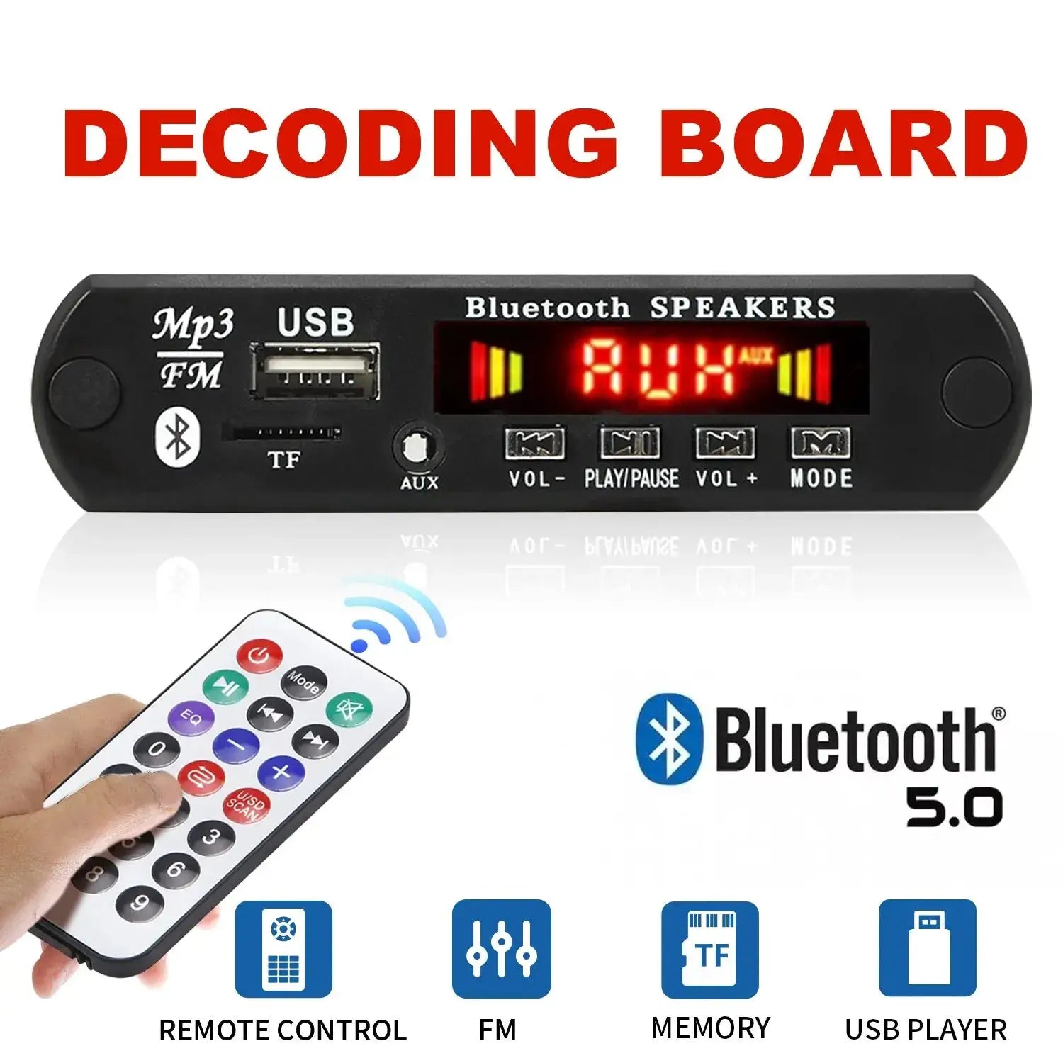12V Bluetooth 5.0 MP3 Player Wireless Decoder Board USB TF FM Radio Call Module Car Kit for Speaker
