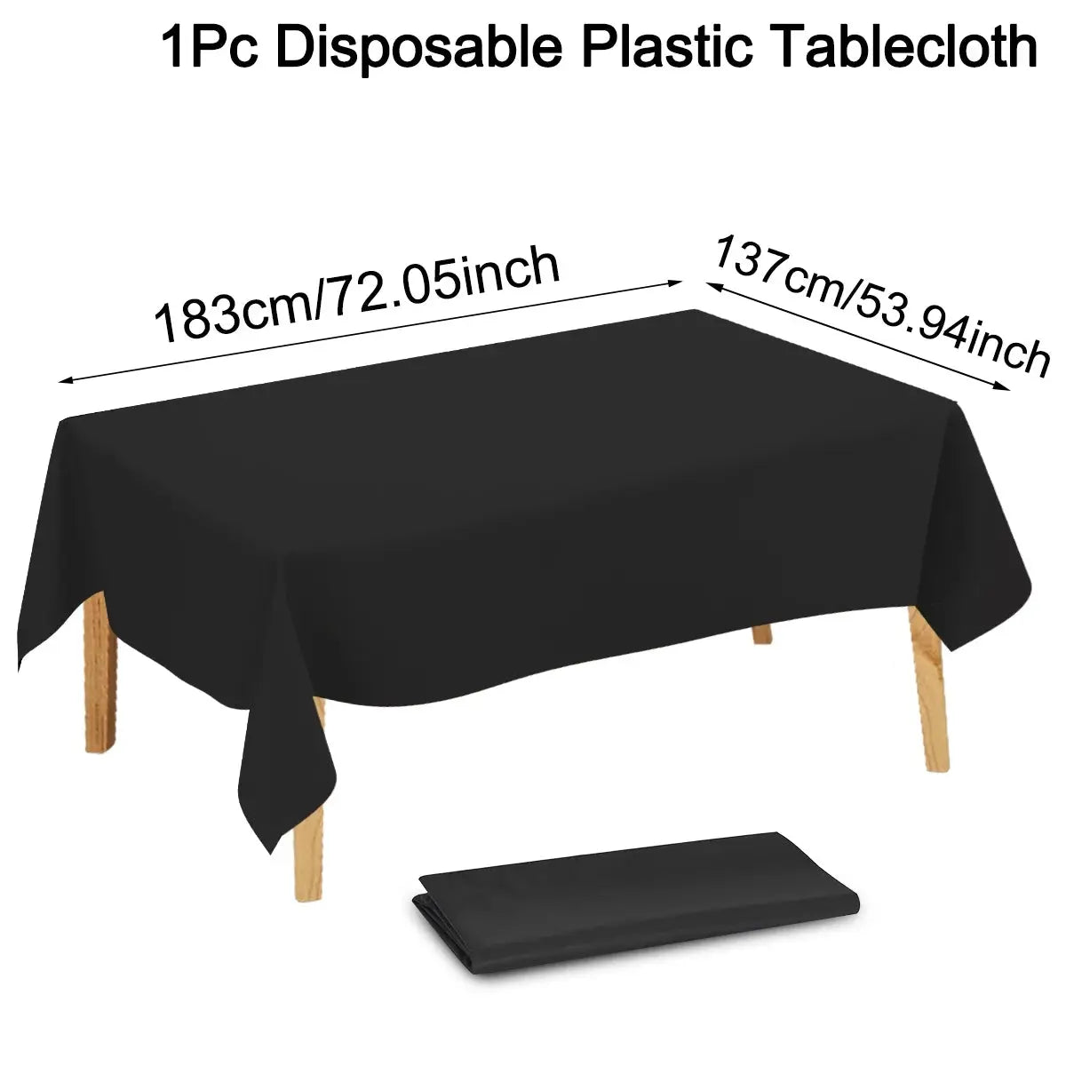 183 by 137 cm Black Disposable Plastic Table Cover for Weddings Birthdays and Parties Table Decor