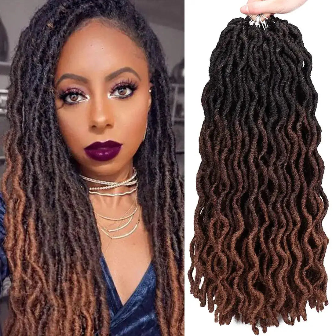 Goddess Faux Locs Crochet Hair, 18/24in, 3-tone wavy dreadlocks, 6-pack by Simples Market