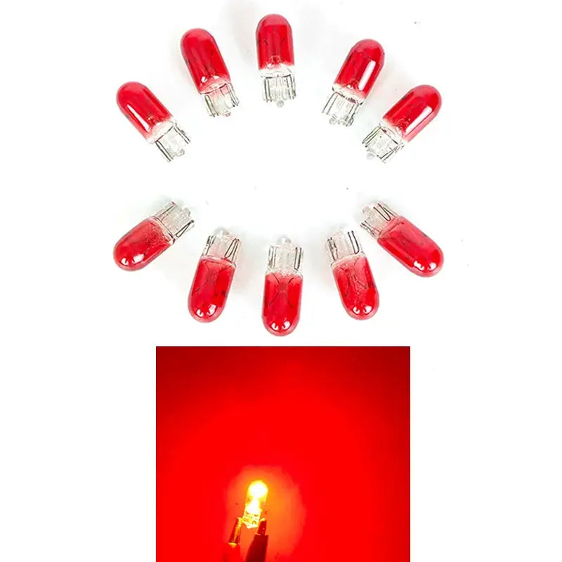 Simples Market 10-pack red glass T10 W5W car bulbs, 12V, 5W/3W, single filament