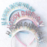 Glitter Happy Birthday Sequin Headband Birthday Decoration for Kids and Adults Pink Silver Blue Headbands