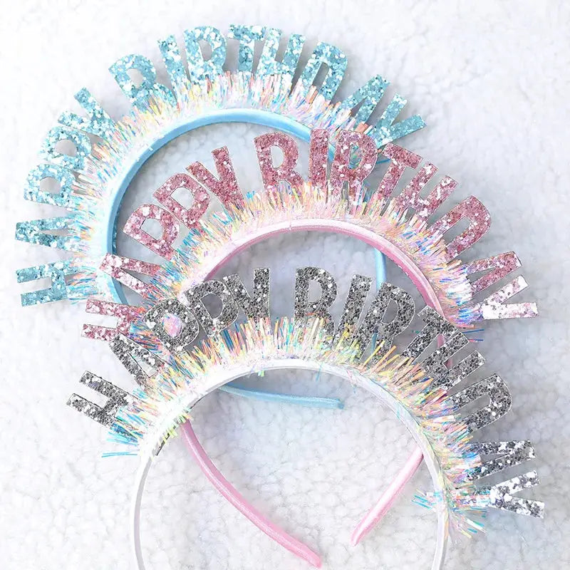 Glitter Happy Birthday Sequin Headband Birthday Decoration for Kids and Adults Pink Silver Blue Headbands