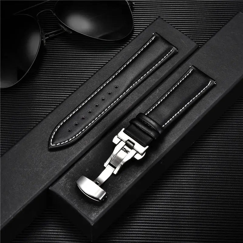 TimberWing Leather Watch Band 18mm 20mm 22mm 24mm Genuine Leather With Stainless Steel Butterfly Buckle Clasp