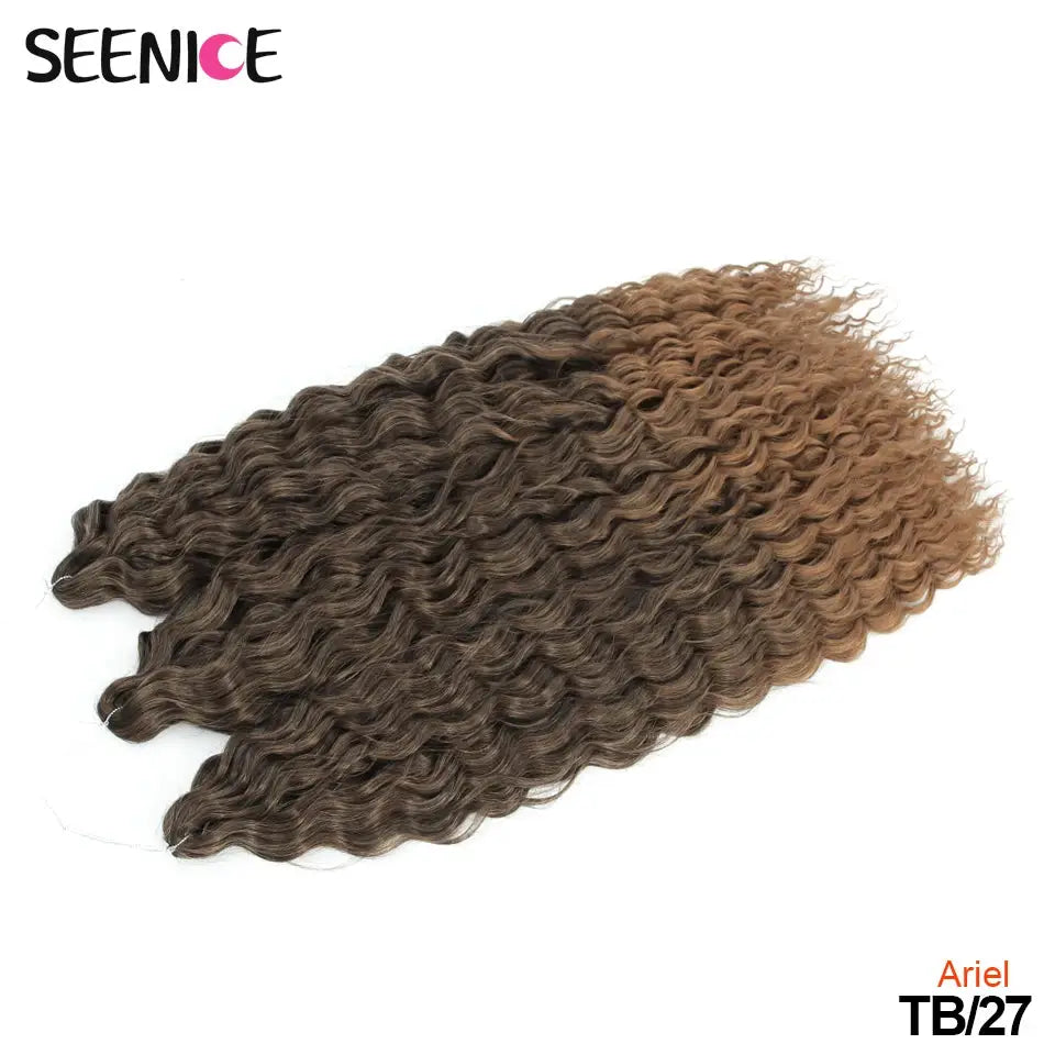 Seenice Ariel Curl crochet hair, deep twist Afro curls, ombre brown TB/27, 22in water wave extensions