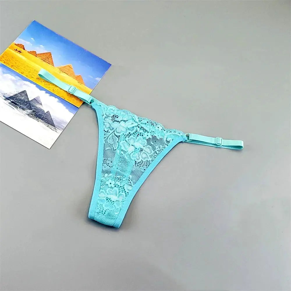 Turquoise lace thong underwear for women with adjustable straps