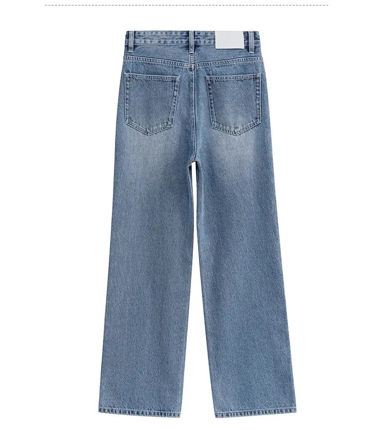 Amii Minimalism Vintage Denim Jeans Women Loose Wide Leg Autumn Pants