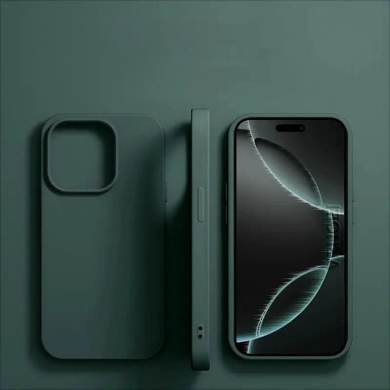 Simples Market 3-piece original liquid silicone phone case for Apple iPhone, dark green, shockproof back cover