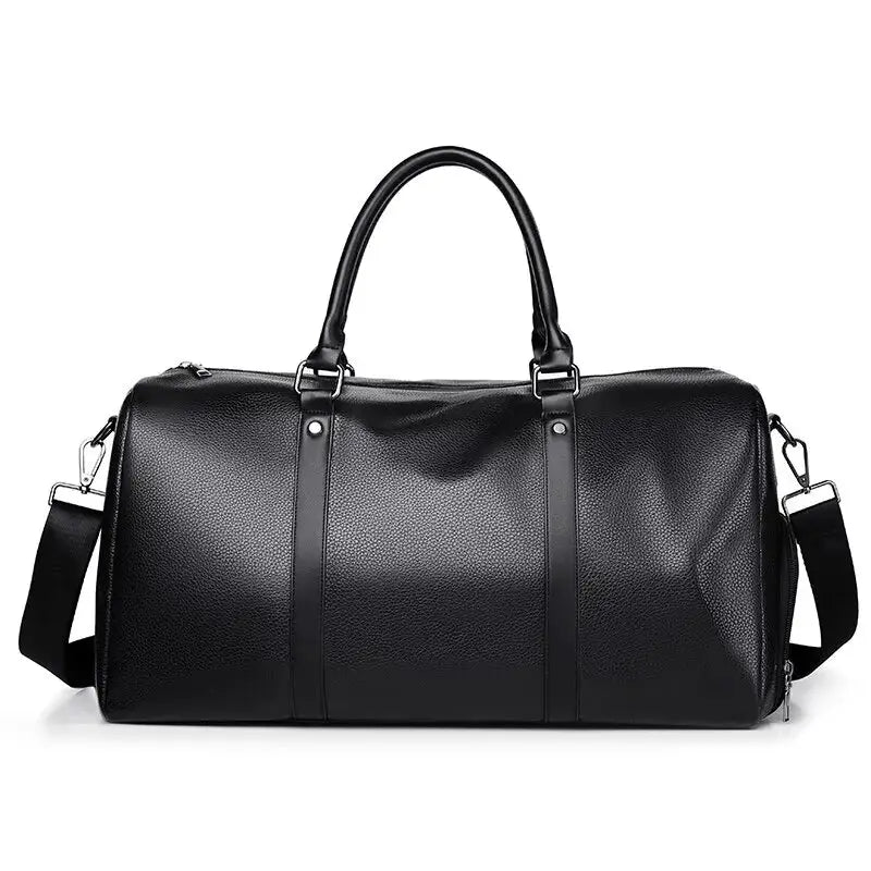 Retro New Short Trip Bag by Simples Market, black PU leather duffel with top handles and detachable shoulder strap