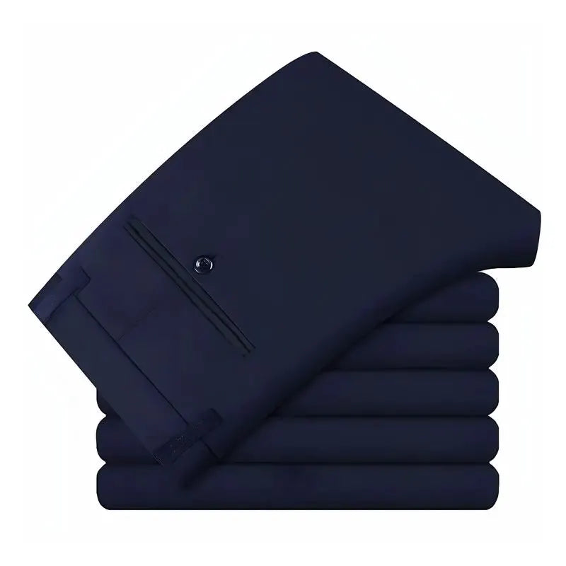 Men's elastic-waist dress pants in navy, wrinkle-resistant, slim-fit office trousers