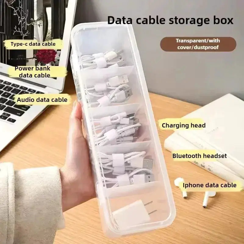 Transparent Cable Storage Box With Lid Dustproof Compartment Organizer For Office And Home Use