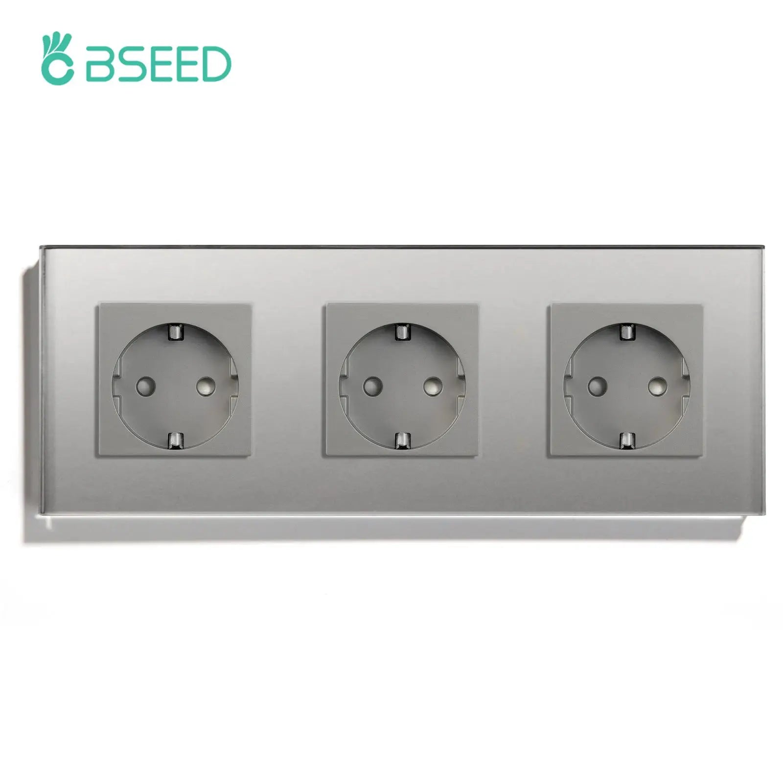 BSEED triple EU Schuko wall socket panel on brushed metal plate