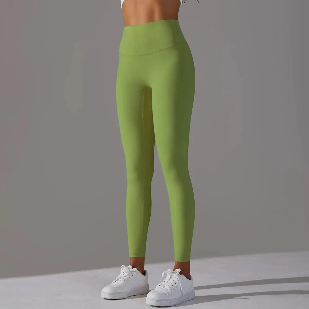 High waist naked-feeling leggings for women, lime green full-length gym/yoga leggings by Simples Market