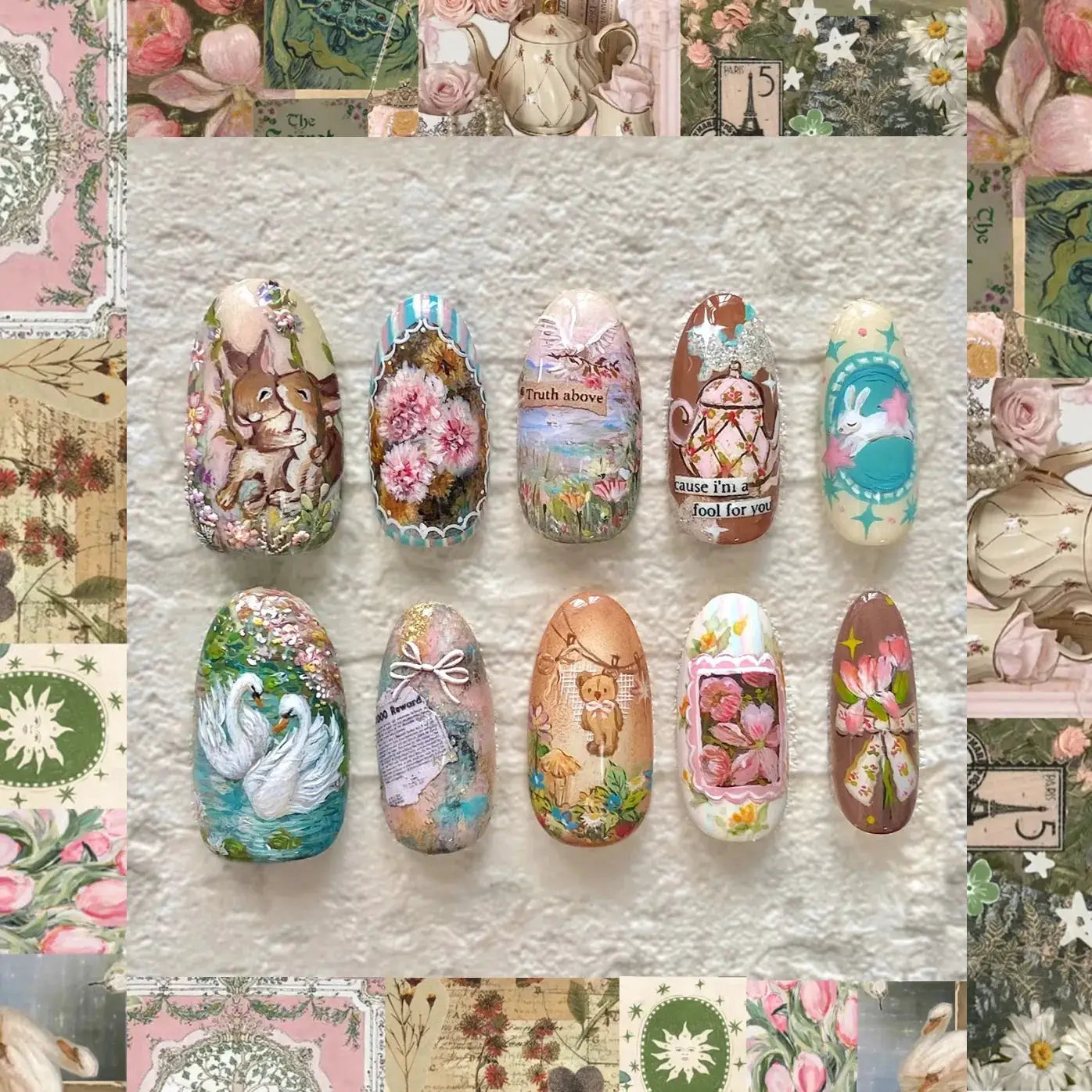 Spicy Girl Flower Print Press On Nails 24Pcs Wine Red Blush Almond Wearable Reusable False Nail Tips For Summer