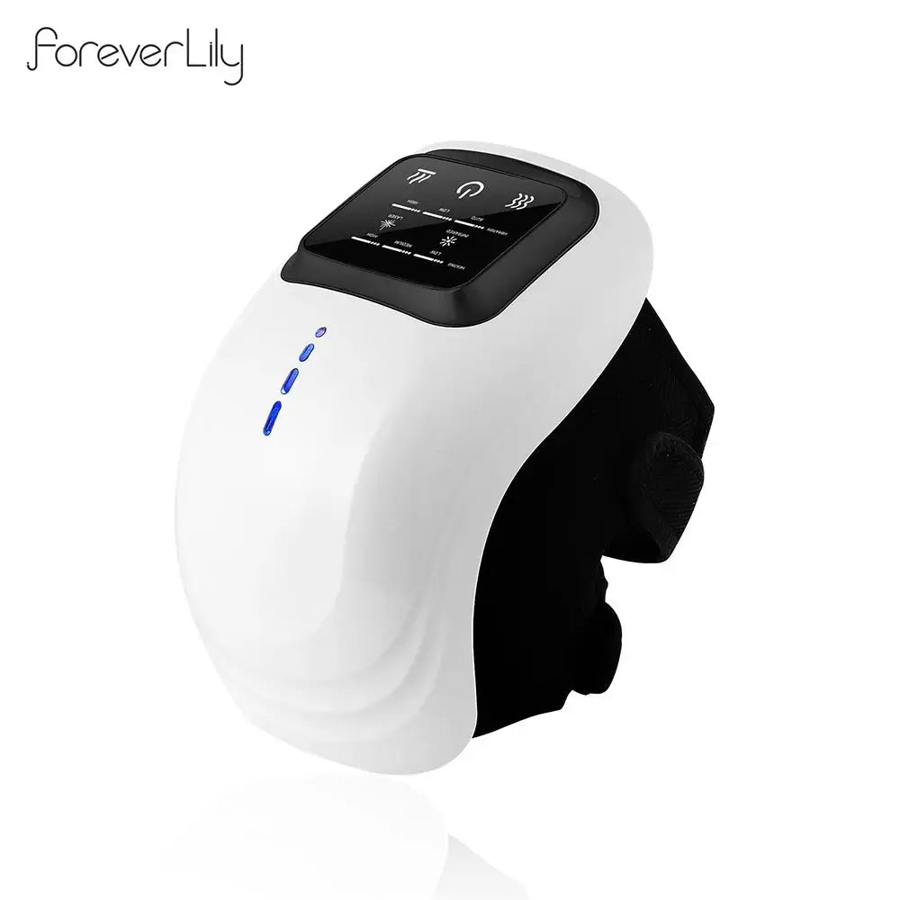 foreverlily Smart Knee Massager, white wearable device with black control panel and blue LED indicators on a strap