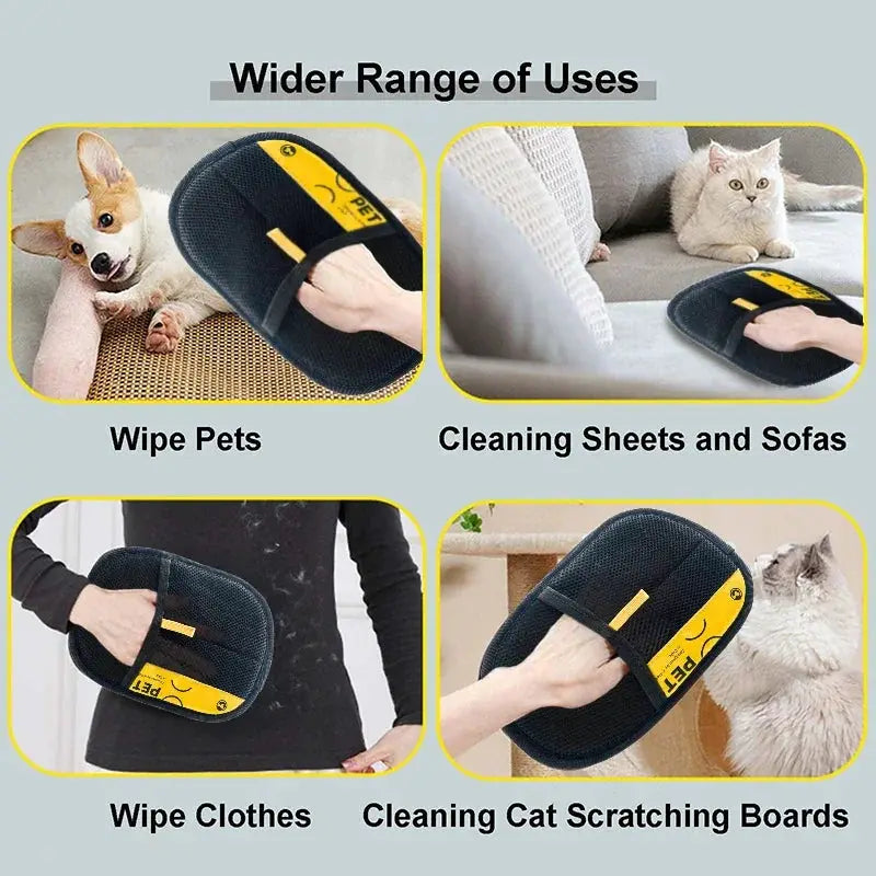 Electrostatic Pet Hair Removal Gloves For Cats And Dogs Reusable Washable Grooming Glove With 2 In 1 Lint Roller Brush