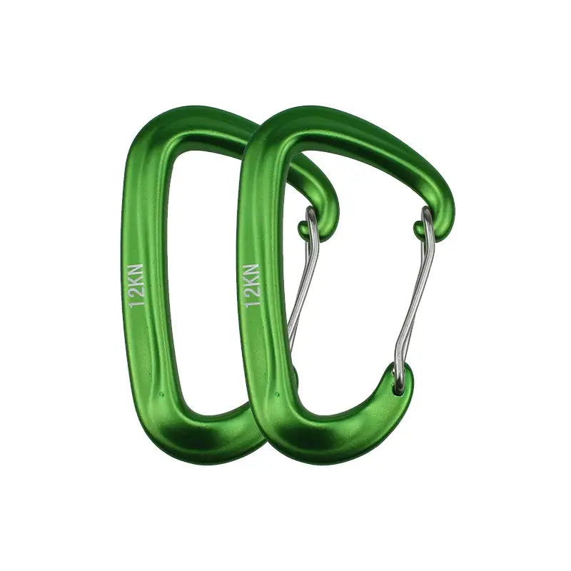 Climbing carabiner set: two green D-shaped carabiners with silver gates, 12KN, Simples Market