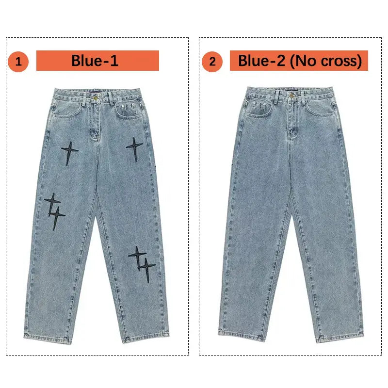 Men Baggy Wide Leg Denim Jeans Cargo Pants 2023 Korean Fashion