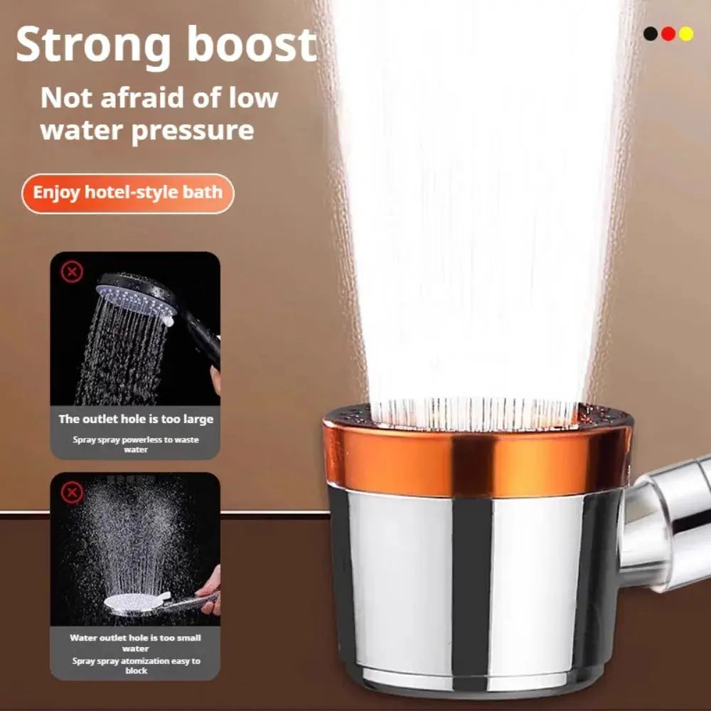 Shower head set in chrome with orange ring, 5-mode high-pressure rain spray, portable universal design