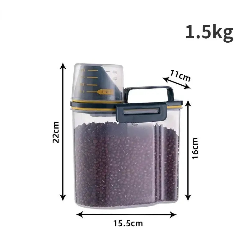 1.5kg To 2kg Pet Food Storage Container With Measuring Cup Sealed Moisture Proof Jar For Dogs And Cats