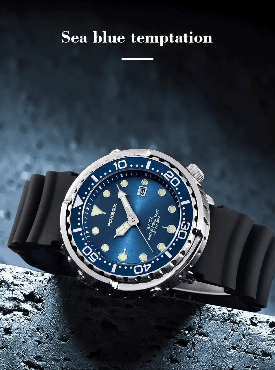 LIGE men's diver watch with blue dial and black rubber strap