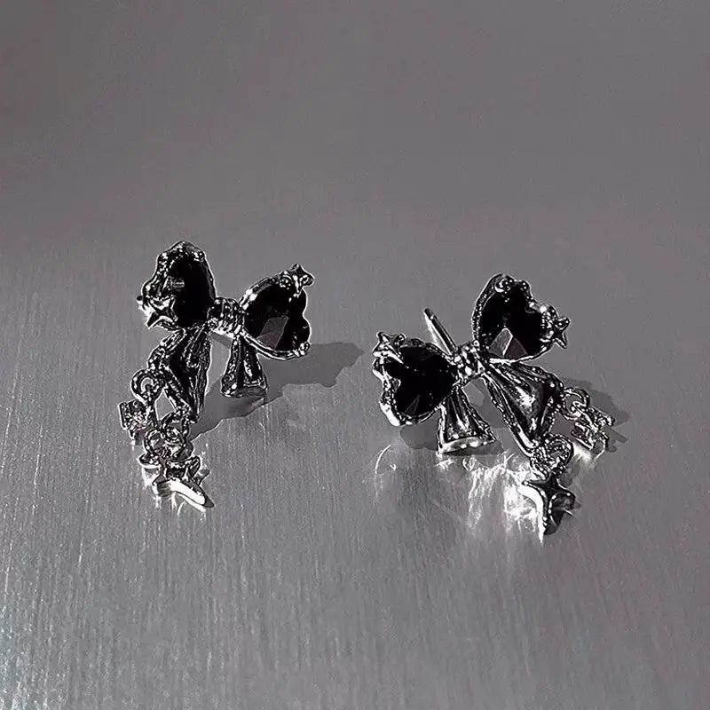 Y2K Bowknot Zircon Stud Earrings For Women Pink Crystal Silver Tone Korean Fashion Party Jewelry Gifts