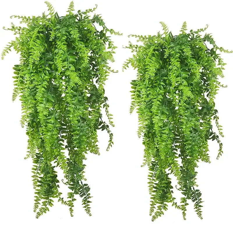 Two 90cm artificial hanging ivy vines with green plastic leaves for decor