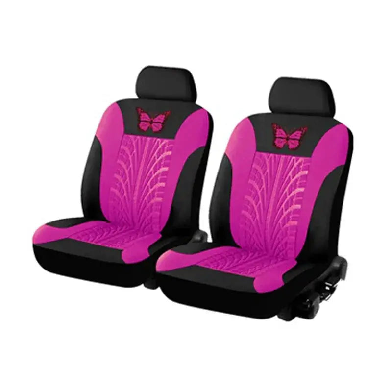 Car seat cover full set for 2 front seats, universal pink and black with butterfly embroidery, Simples Market