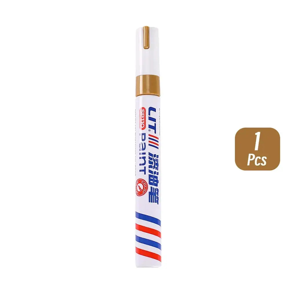 Permanent paint marker pen, white body with gold cap, 3mm tip, 1 Pc