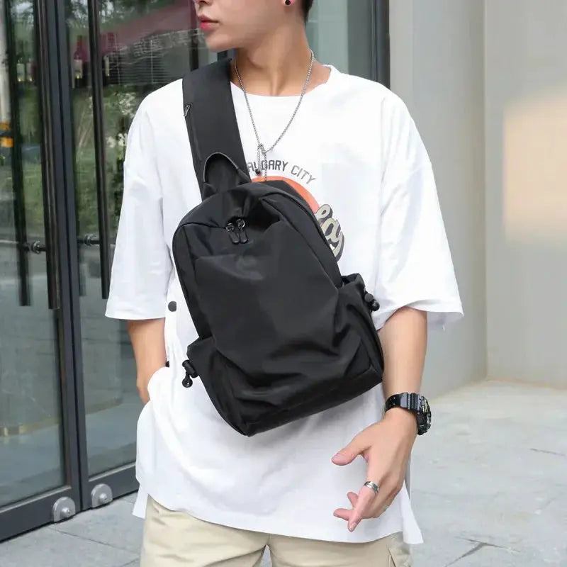 Simples Market men's black canvas Oxford cloth chest bag with crossbody strap