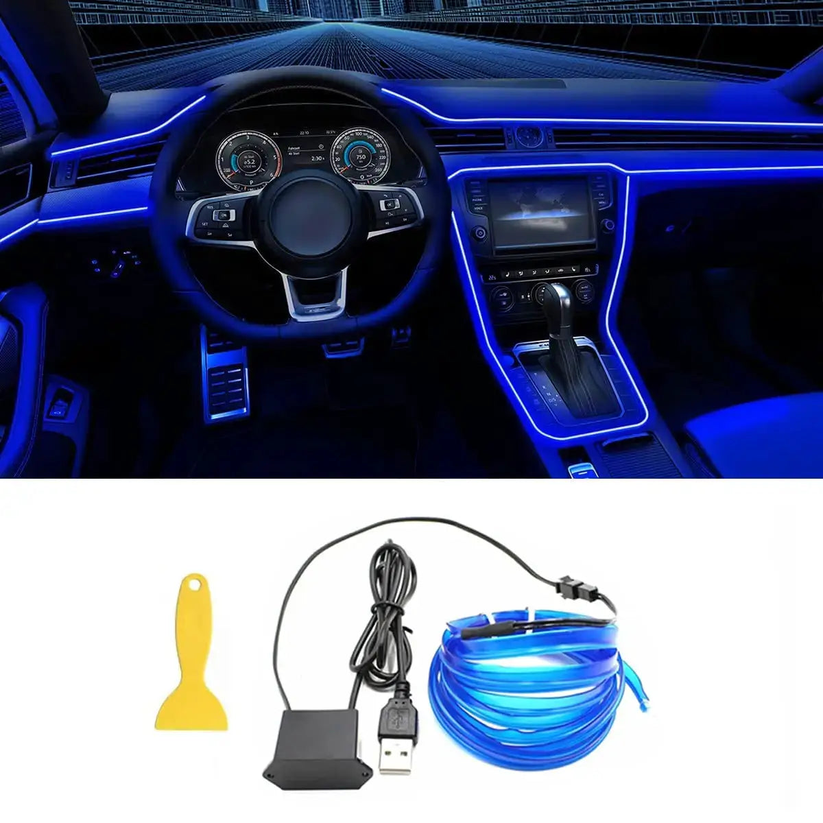 5M Car Interior Neon EL Wire LED Strip Light USB Powered Ambient Decorative Lamp For Auto DIY Party Atmosphere