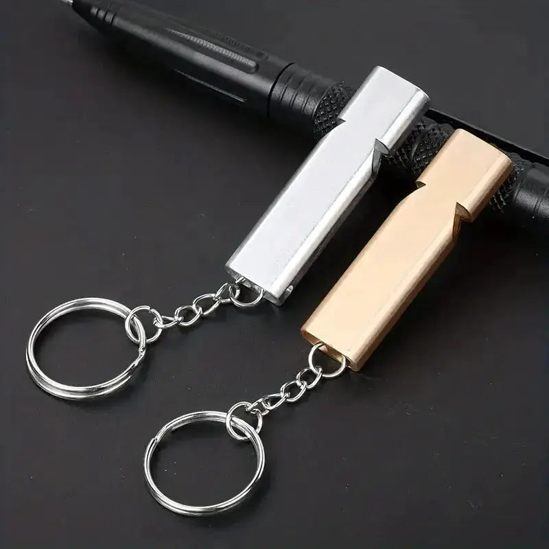 Flat Aluminum Alloy Dual Frequency Survival Whistle With Double Tube For Outdoor Emergency Signaling EDC Tool