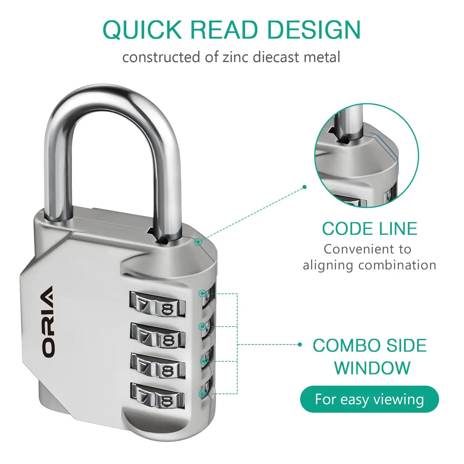 ORIA 4-digit combination padlock set, 2-pack with chrome U-shackle for outdoor use