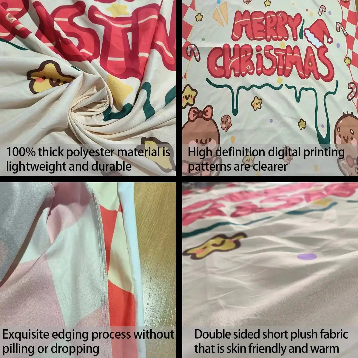 Simples Market 3-piece Santa Claus printed bedding set, polyester, double-sided plush fabric