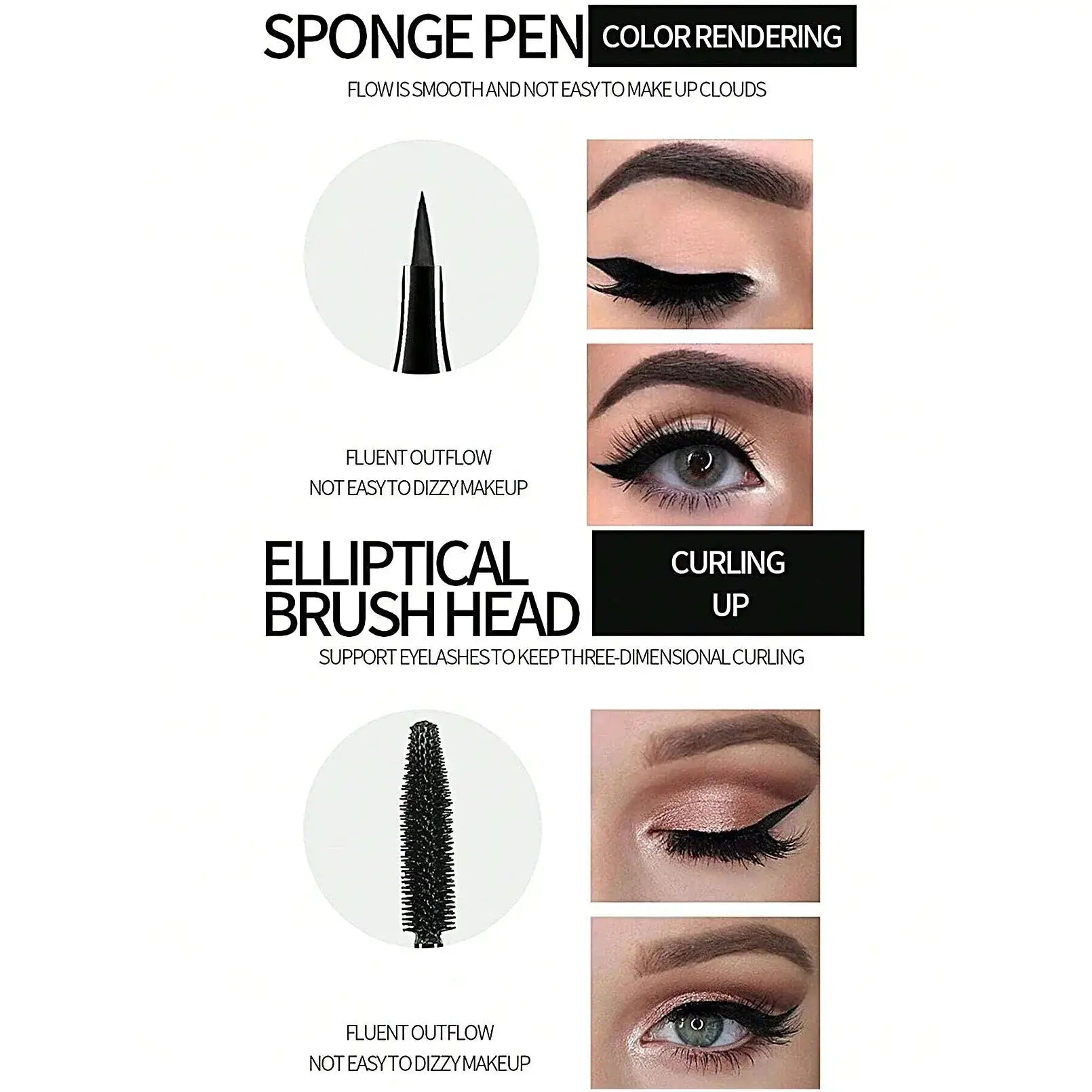 YANQINA All-In-One Eye Makeup Set With 4D Waterproof Eyeliner Pencil Thick Curling Mascara Defining Eyebrow Pencil