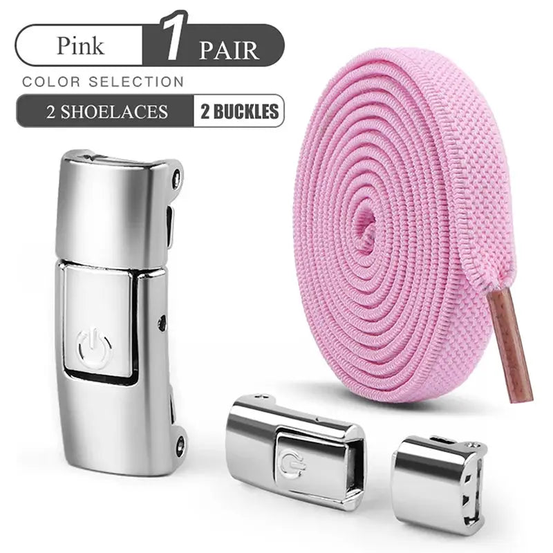 Simples Market pink 8mm no-tie elastic shoelaces with press-lock clamps and two buckles for sneakers