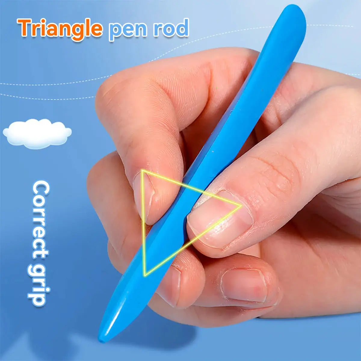 Blue triangle pen rod crayon for kids; plastic, safe educational art tool