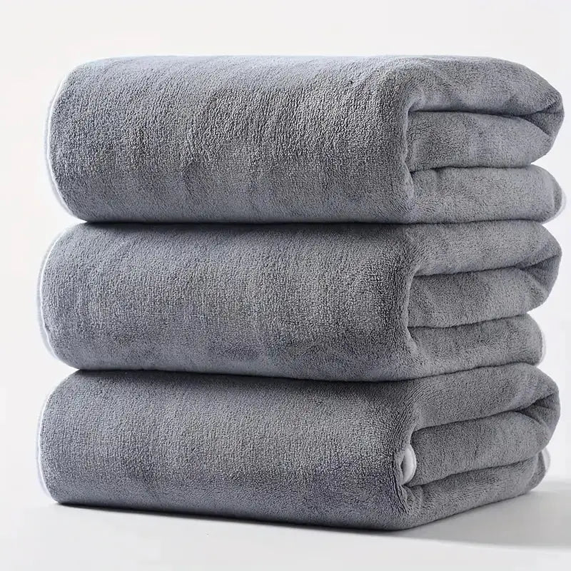 3-piece large grey bath towel set, coral velvet, 70x140 cm, absorbent
