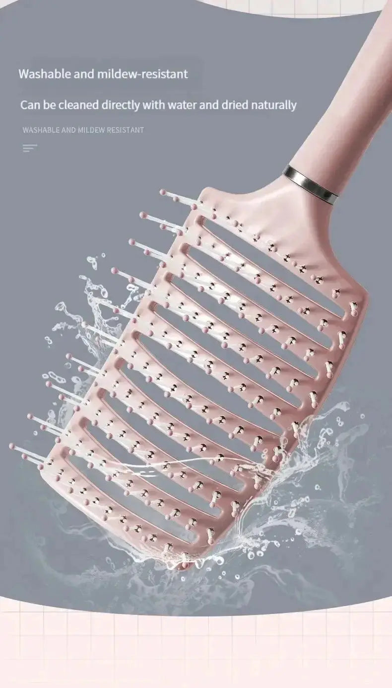 Simples Market pink air-cushion hairbrush with washable, anti-hair loss massage pins for all hair types.