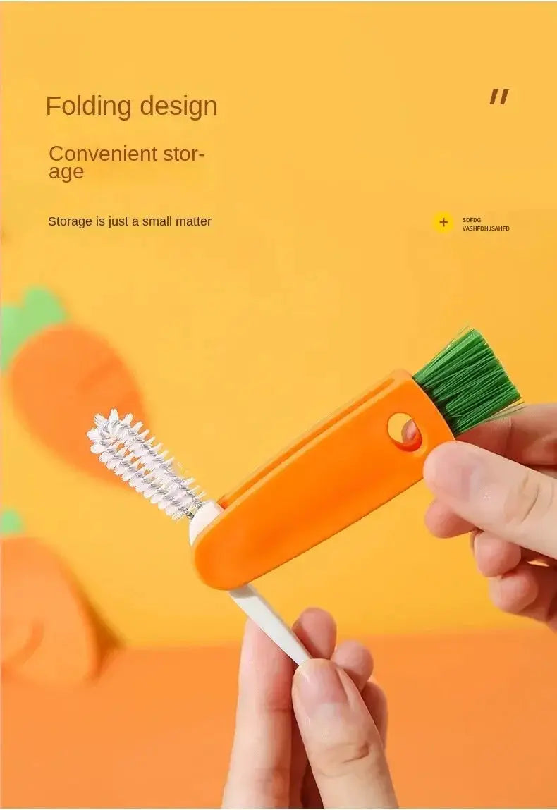 Cleaning brush by Simples Market, orange handle with dual ends for bottle-cap and straw cleaning