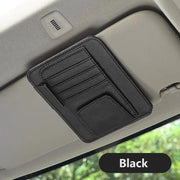Simples Market black car sun-visor card holder with multiple card slots and a pocket