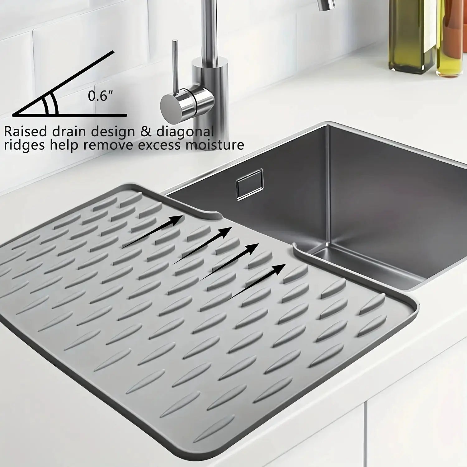 Kitchen Silicone Drain Mat With Built In Drainage Design Easy To Clean Suitable For Countertops Sinks And Refrigerators