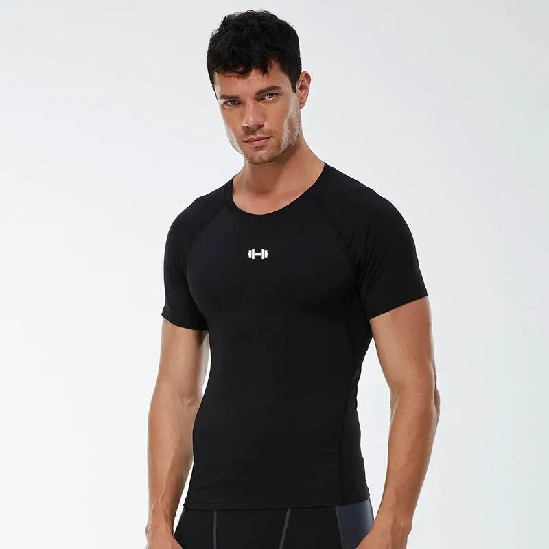 Compression T-shirt for men, black quick-dry athletic top by Simples Market with short sleeves