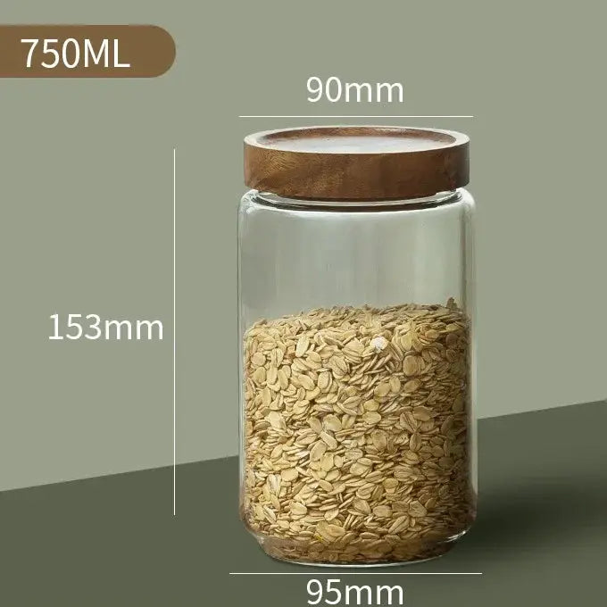 Wood Lid Glass Airtight Canister Set For Kitchen Storage Jars Containers Grains Tea Coffee Beans Candy