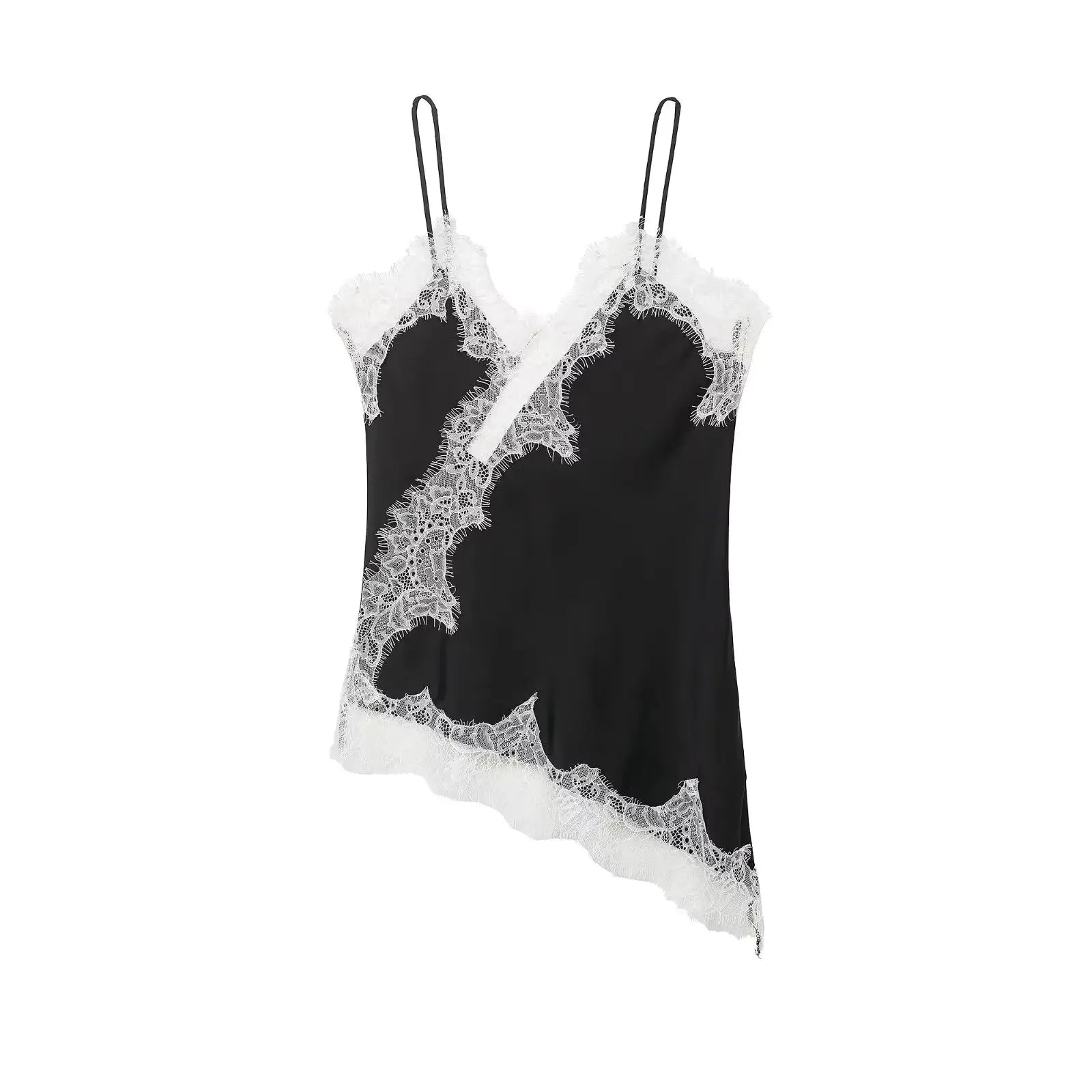 Sexy Women Asymmetrical Lace Slip Tops Backless Sleeveless Off Shoulder Beachwear With Elegant Lace