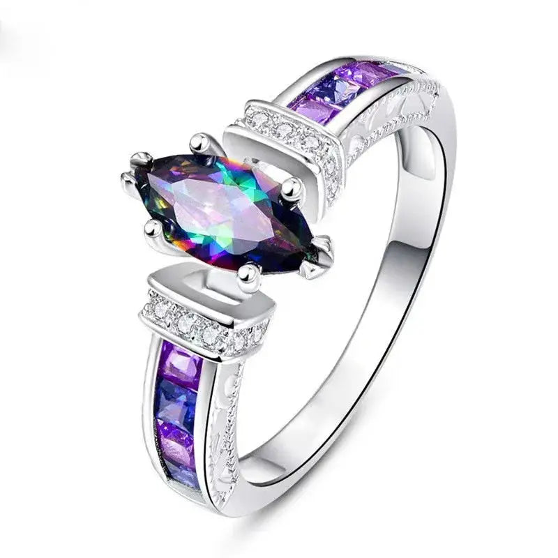 European And American Exquisite Multicolored Oval Zirconia Ring For Women Stylish And Trendy Jewelry