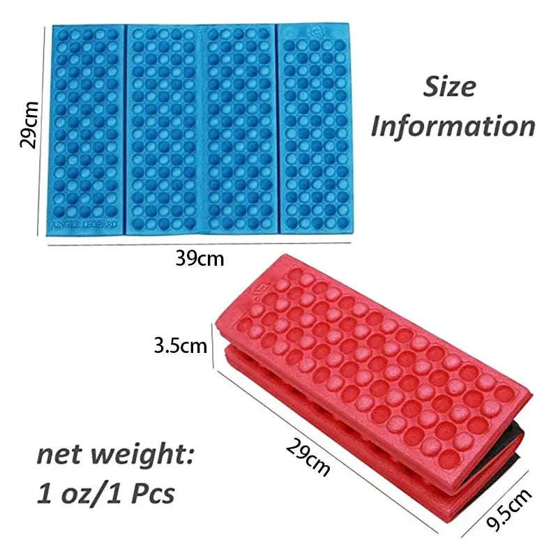 Camping foam pad by Simples Market, 2-piece blue unfolded 39x29cm and red folded 29x9.5x3.5cm, waterproof.