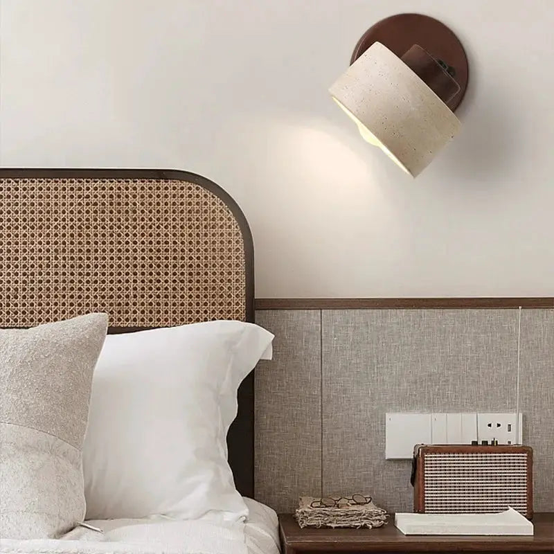 Bedside wall lamp, yellow cave stone, Japanese-style with rotatable shade and switch