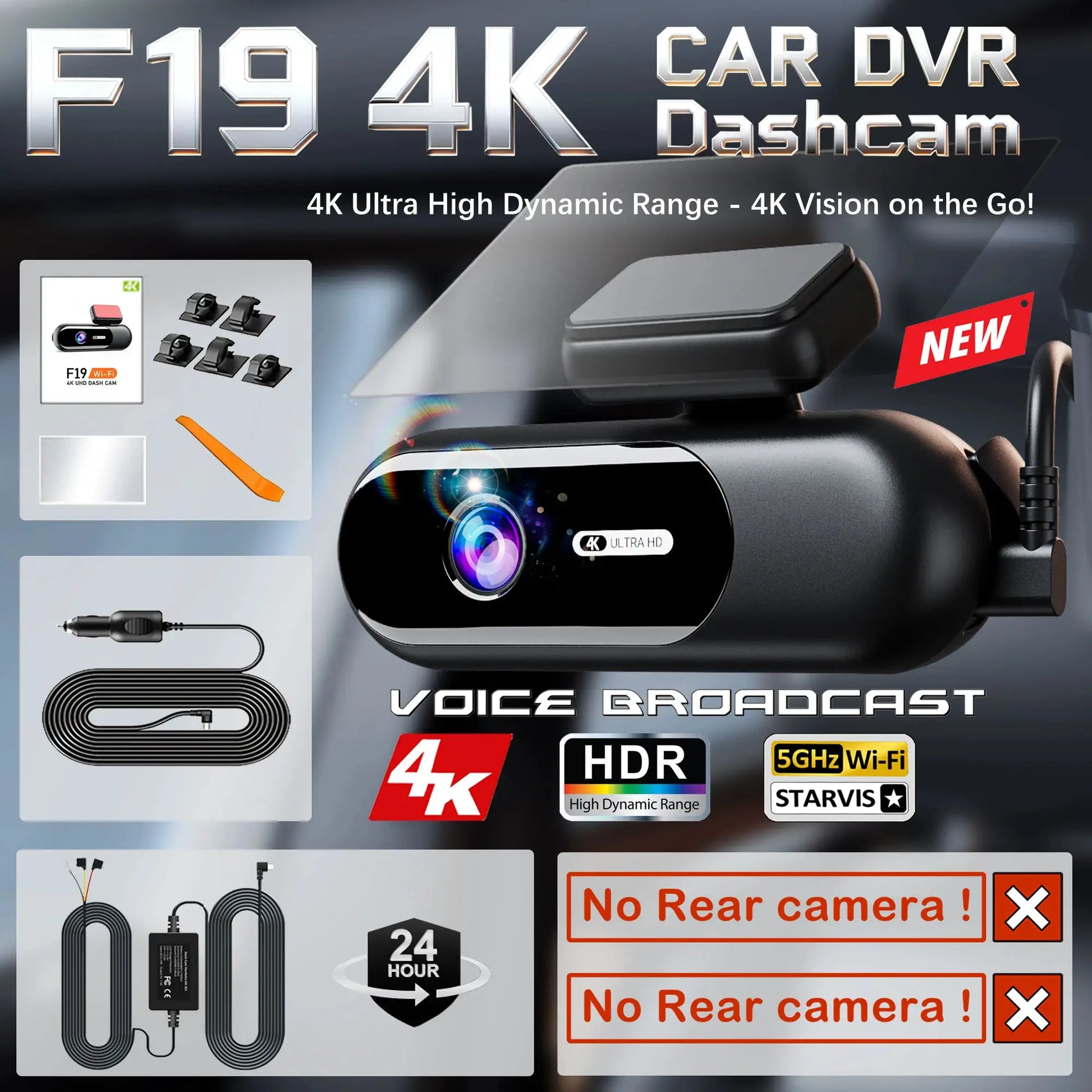 Simples Market dash cam for cars 4K UHD front+rear with HDR night vision